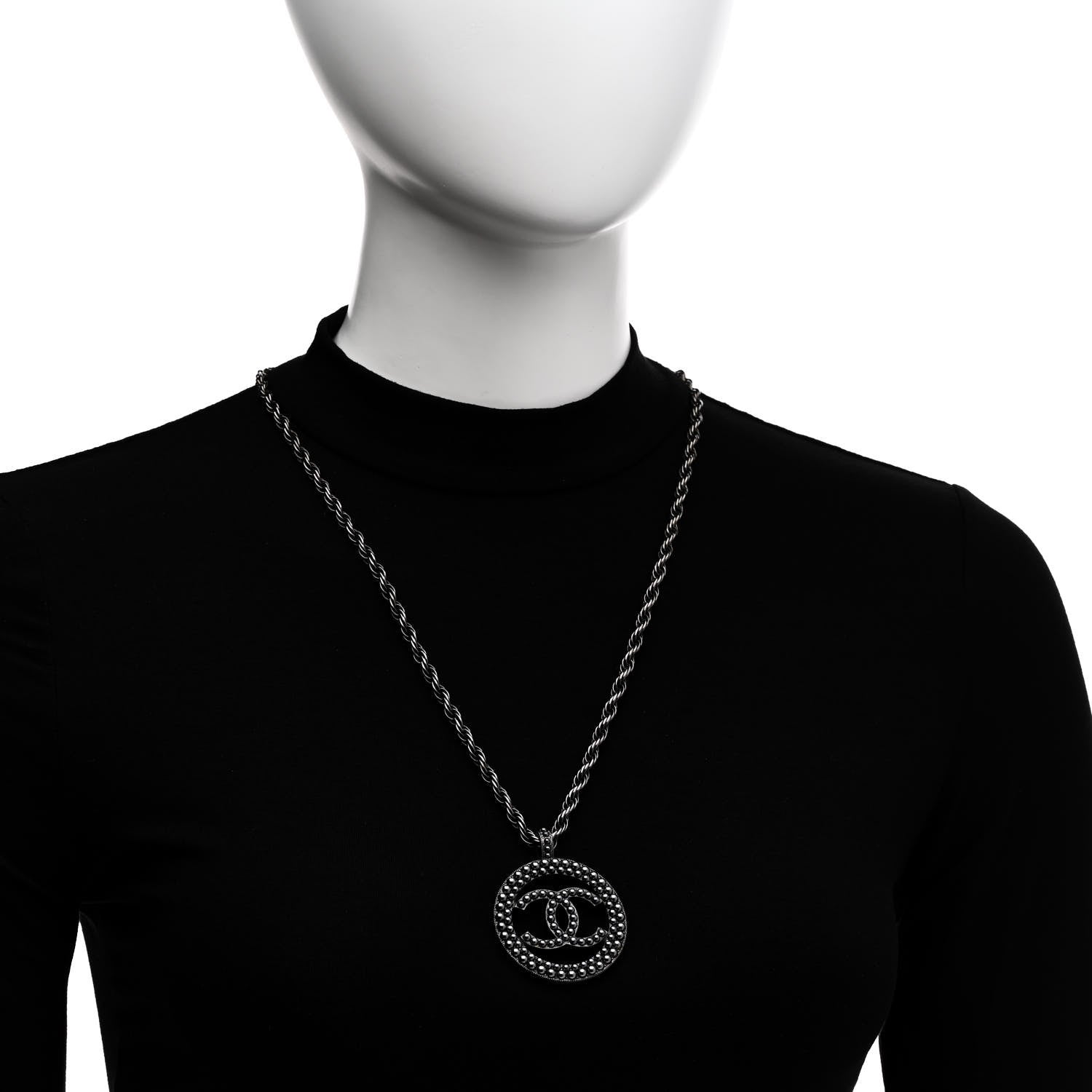 Chanel Ruthenium Pearl CC Round Pendant Necklace 2 of 6