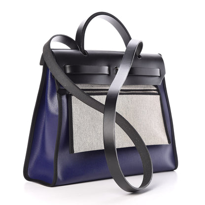 Hermes Toile H Berline Vache Hunter Herbag Zip PM 31 Bleu Encre Black 5 of 12