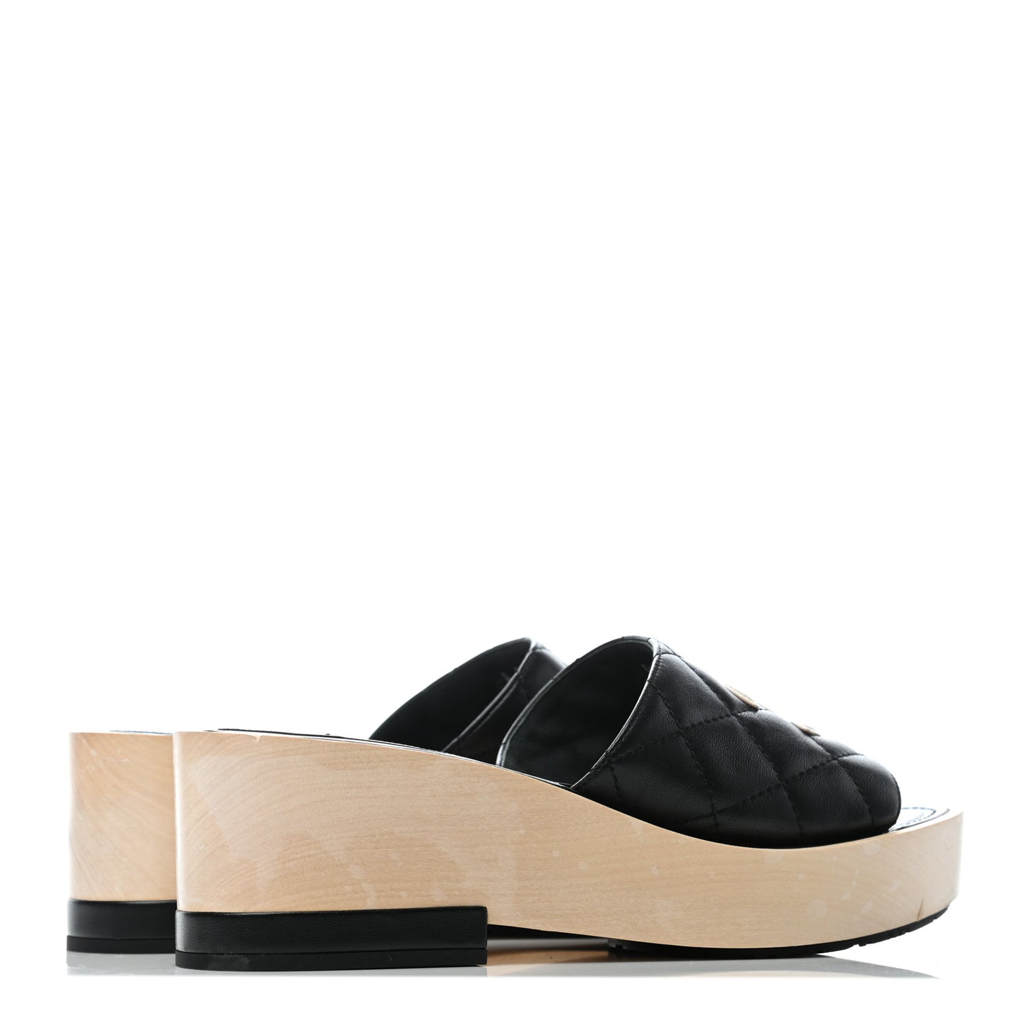 Lambskin CC Flat Slide Sandals 37 Black