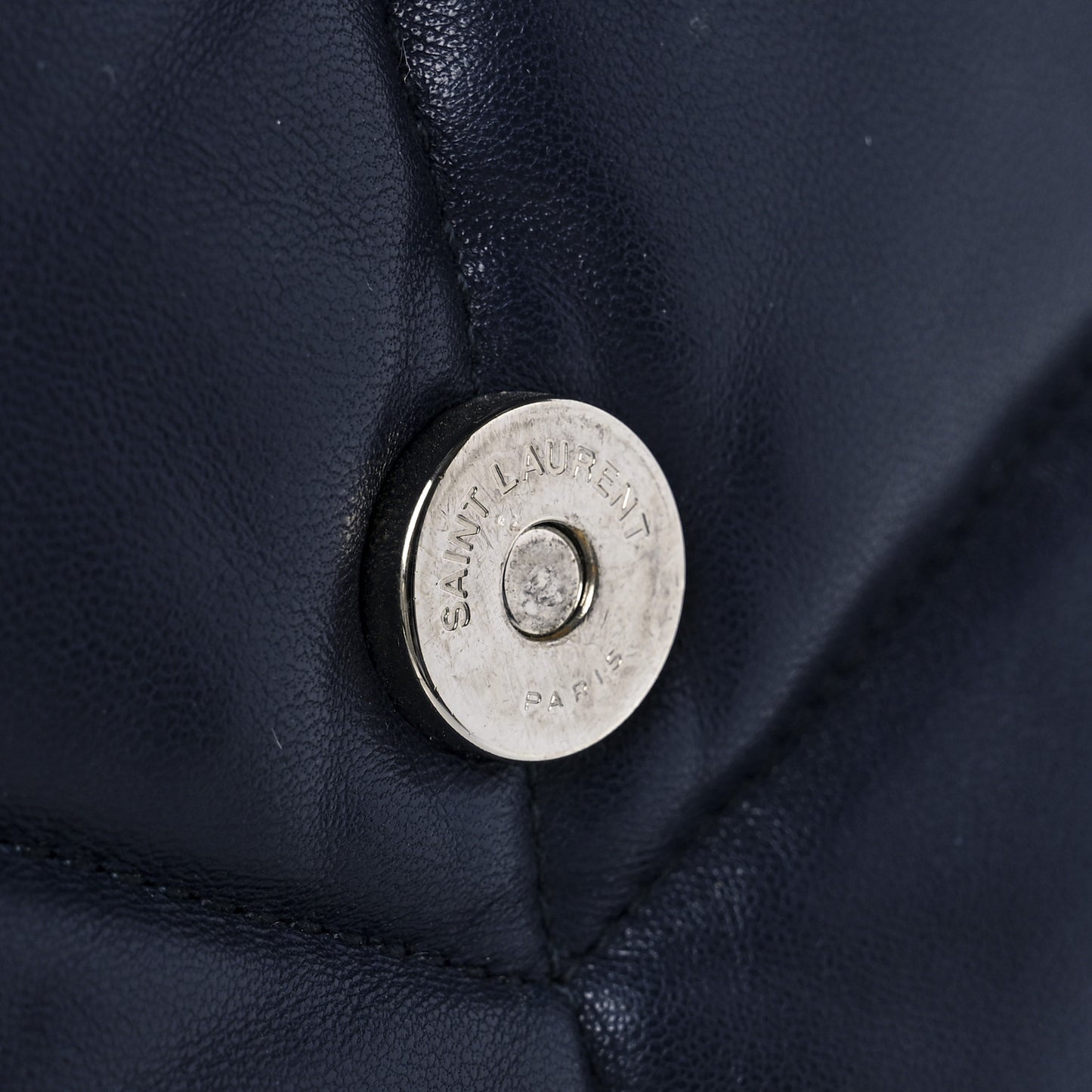 Lambskin Quilted Medium Loulou Puffer Monogram Chain Satchel Navy