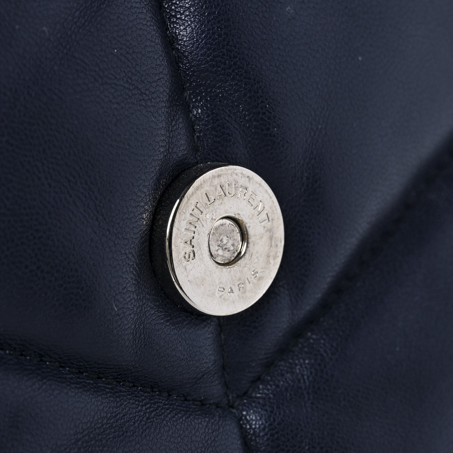 Saint Laurent Lambskin Quilted Medium Loulou Puffer Monogram Chain Satchel Navy 9 of 14