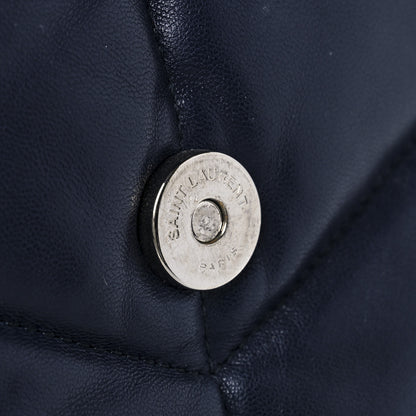 Saint Laurent Lambskin Quilted Medium Loulou Puffer Monogram Chain Satchel Navy 9 of 14