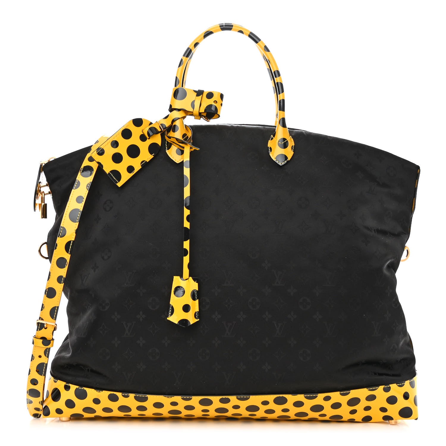 Louis Vuitton Nylon Monogram Kusama Infinity Dots Lockit GM Black Yellow 1 of 13