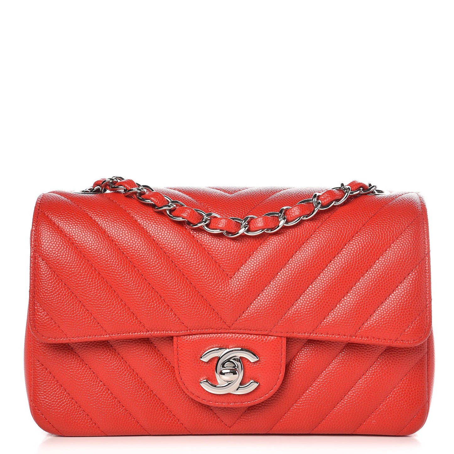 Caviar Chevron Quilted Mini Rectangular Flap Red