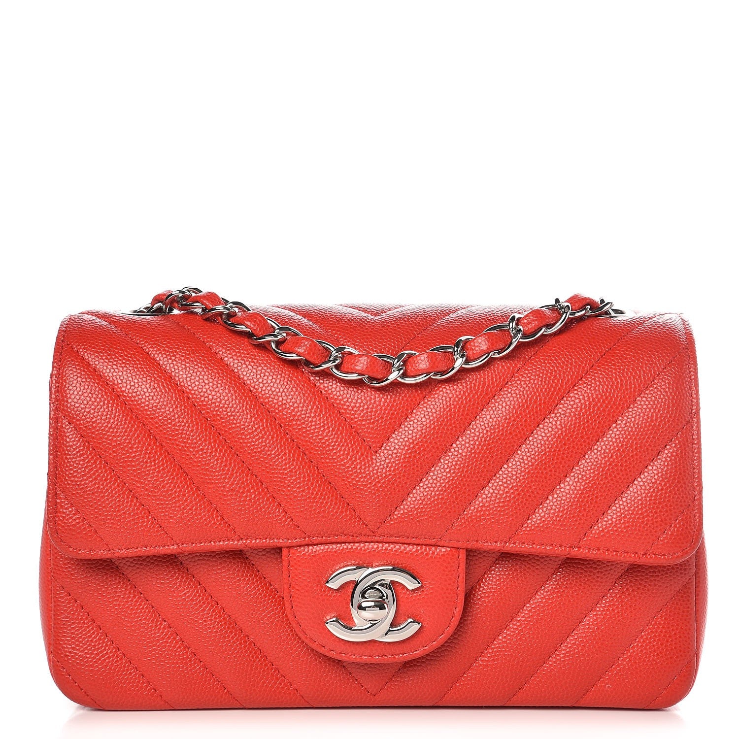 Chanel Caviar Chevron Quilted Mini Rectangular Flap Red 1 of 10