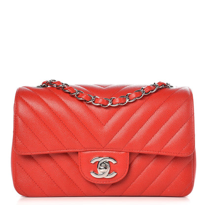 Chanel Caviar Chevron Quilted Mini Rectangular Flap Red 1 of 10