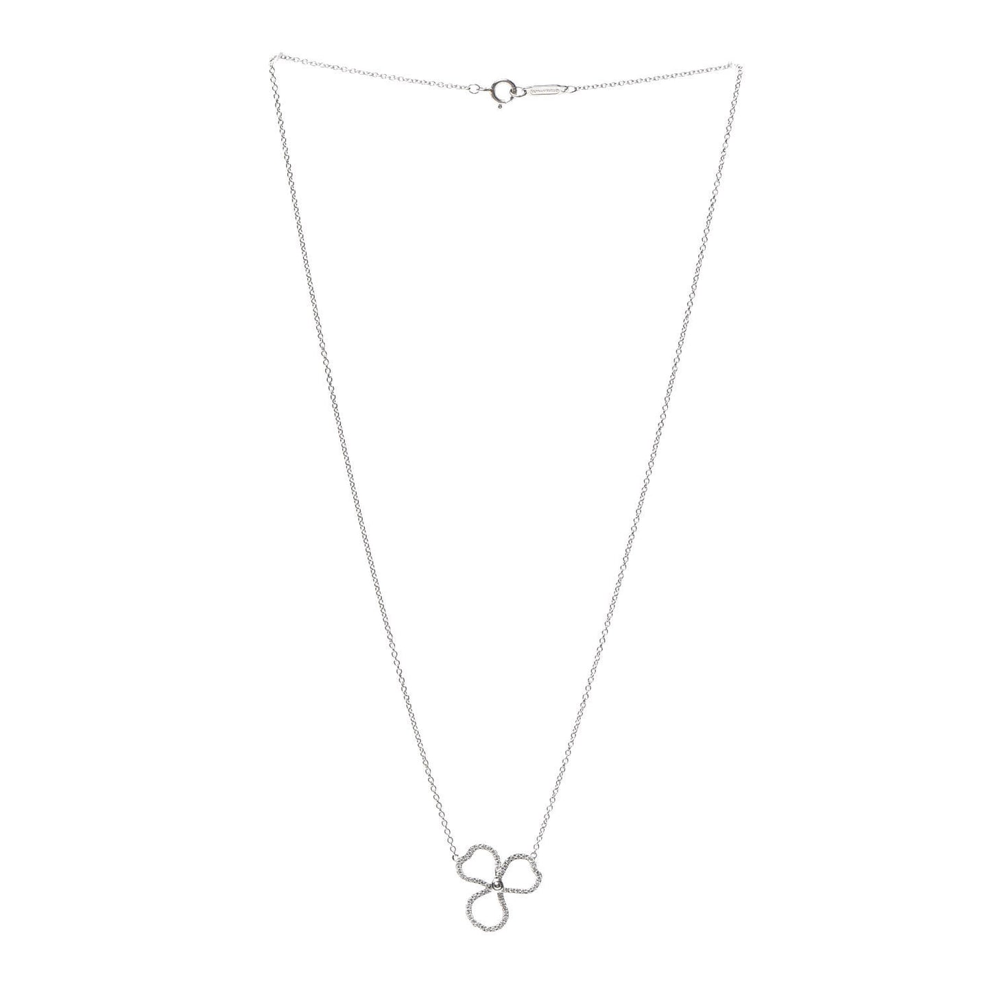 Platinum Diamond Small Paper Flowers Pendant Necklace