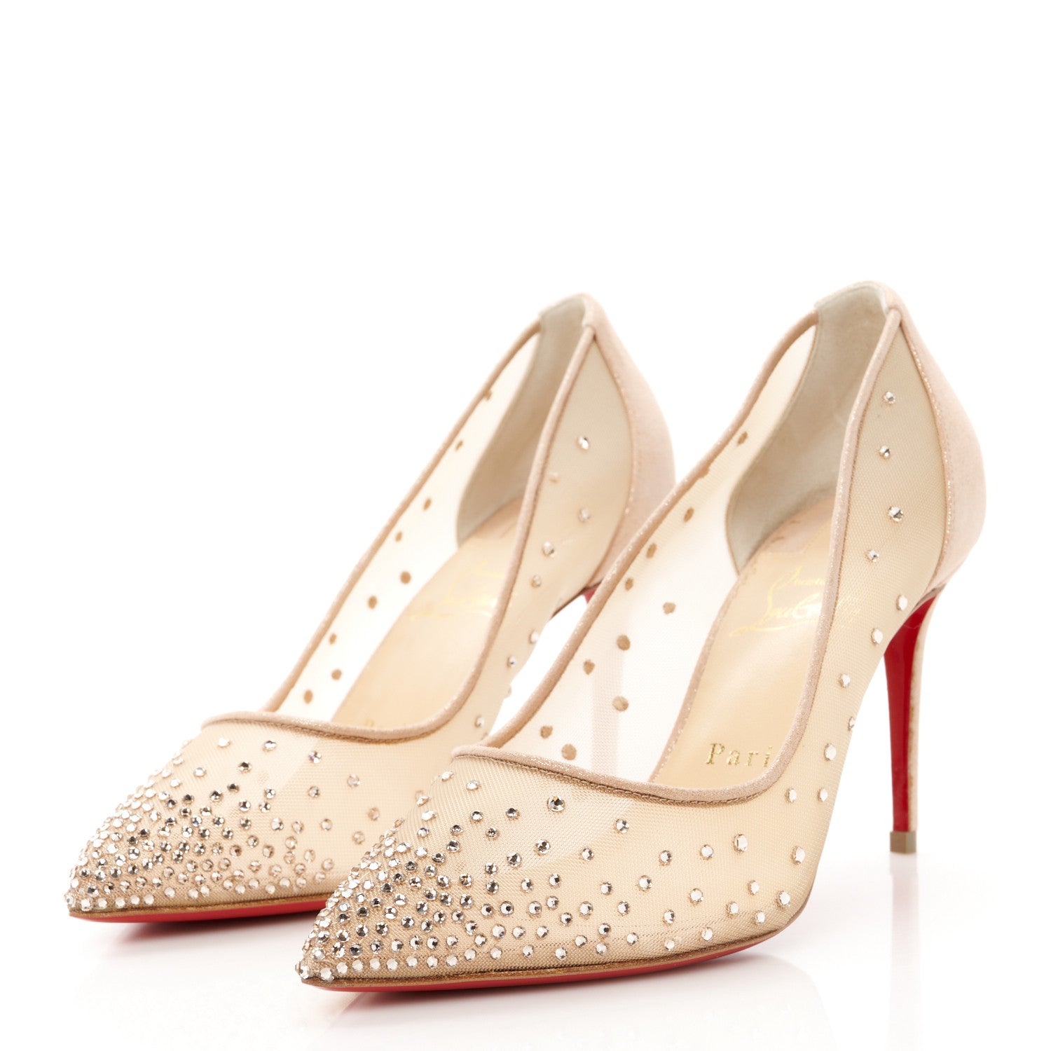 Christian Louboutin Suede Lame Crystal Strass Follies 85 Pumps 37.5 Light Silk 3 of 8