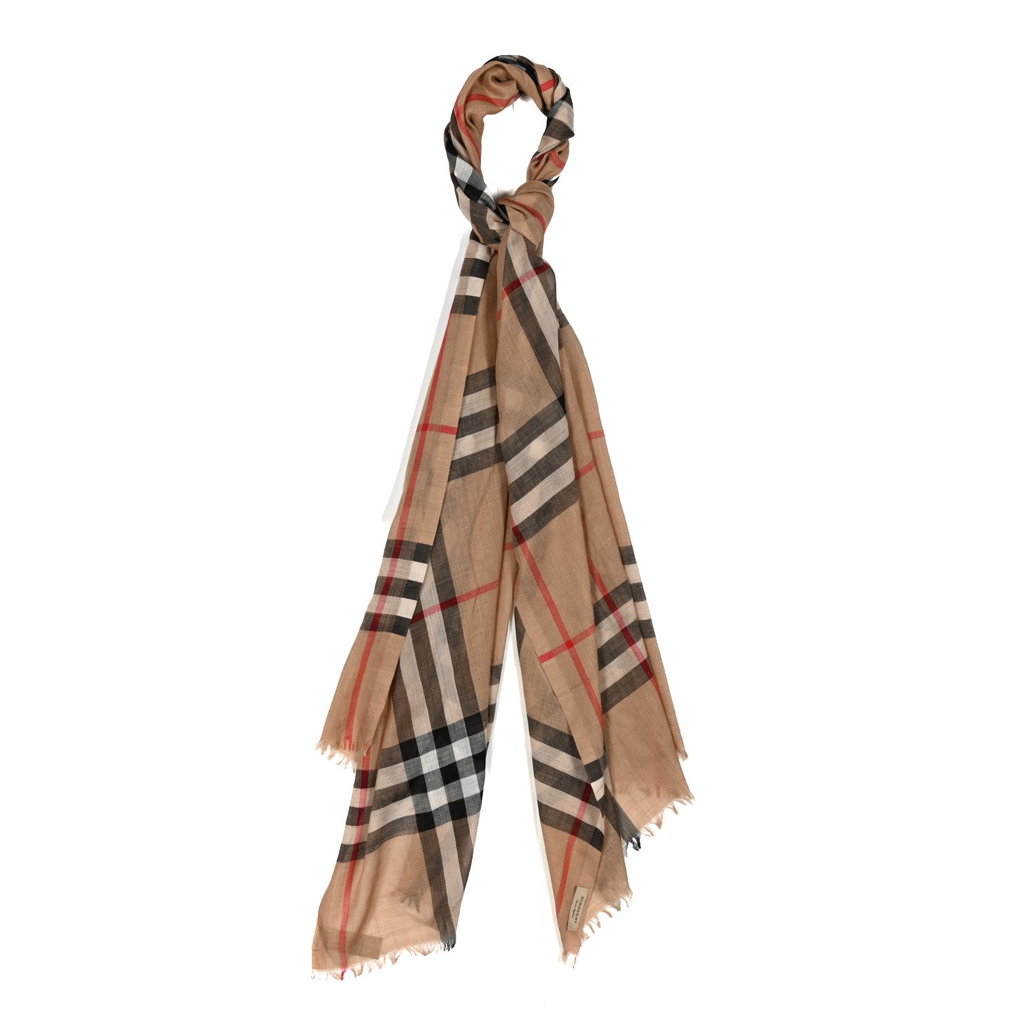 Burberry Wool Silk Gauze Giant Check Lightweight Scarf Camel 2 of 10