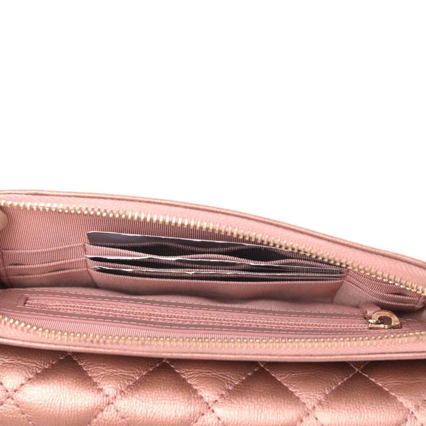 Metallic Grained Calfskin Quilted 2.55 Reissue Phone Holder With Chain Copper