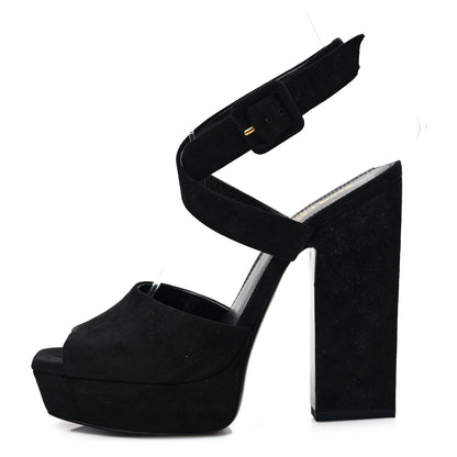 Saint Laurent Suede Debbie Platform Sandal 36.5 Black 1 of 8