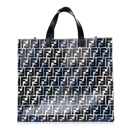 Fendi X JOSHUA VIDES Coated Canvas FF Cloudy Shopping Tote White Celeste Black 1 of 20
