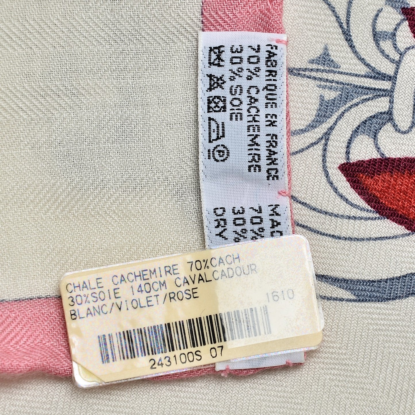 Cashmere Silk Cavalcadour Shawl 140 Blanc Violet Rose