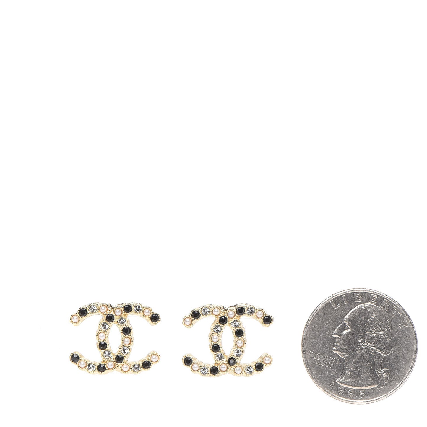 Resin Pearl Crystal CC Earrings Gold Black