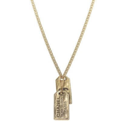 Chanel ID Dog Tag Charm Necklace Gold 1 of 6