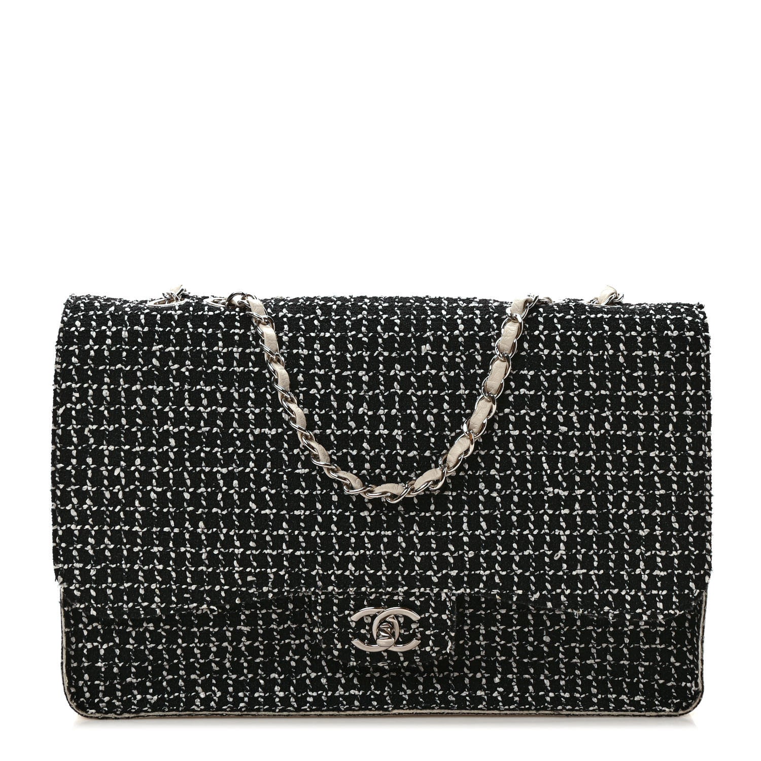 Chanel Tweed Jumbo Single Flap Black Ivory 1 of 9