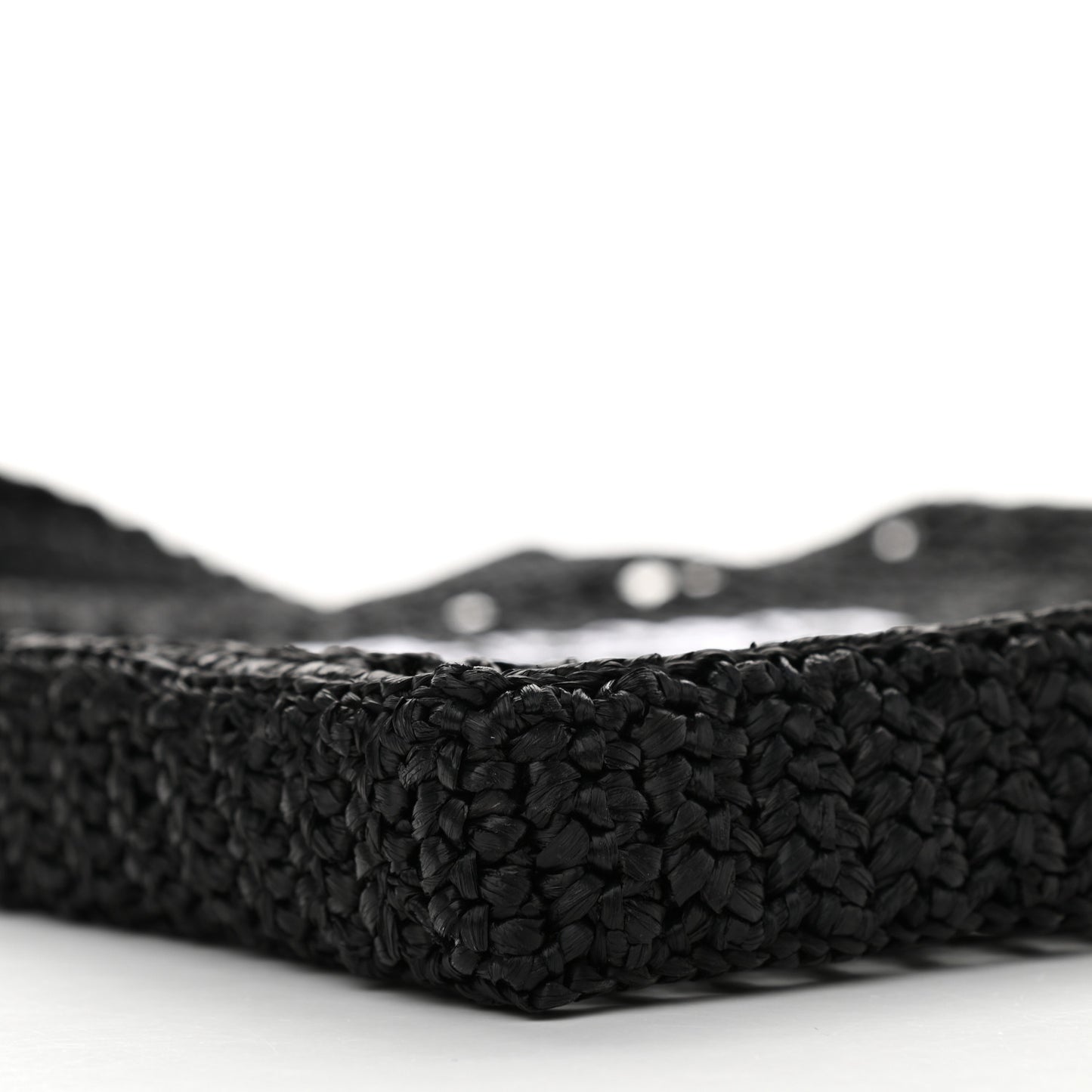 Yarn Raffia Effect Crochet Logo Embroidered Tote Bag Black
