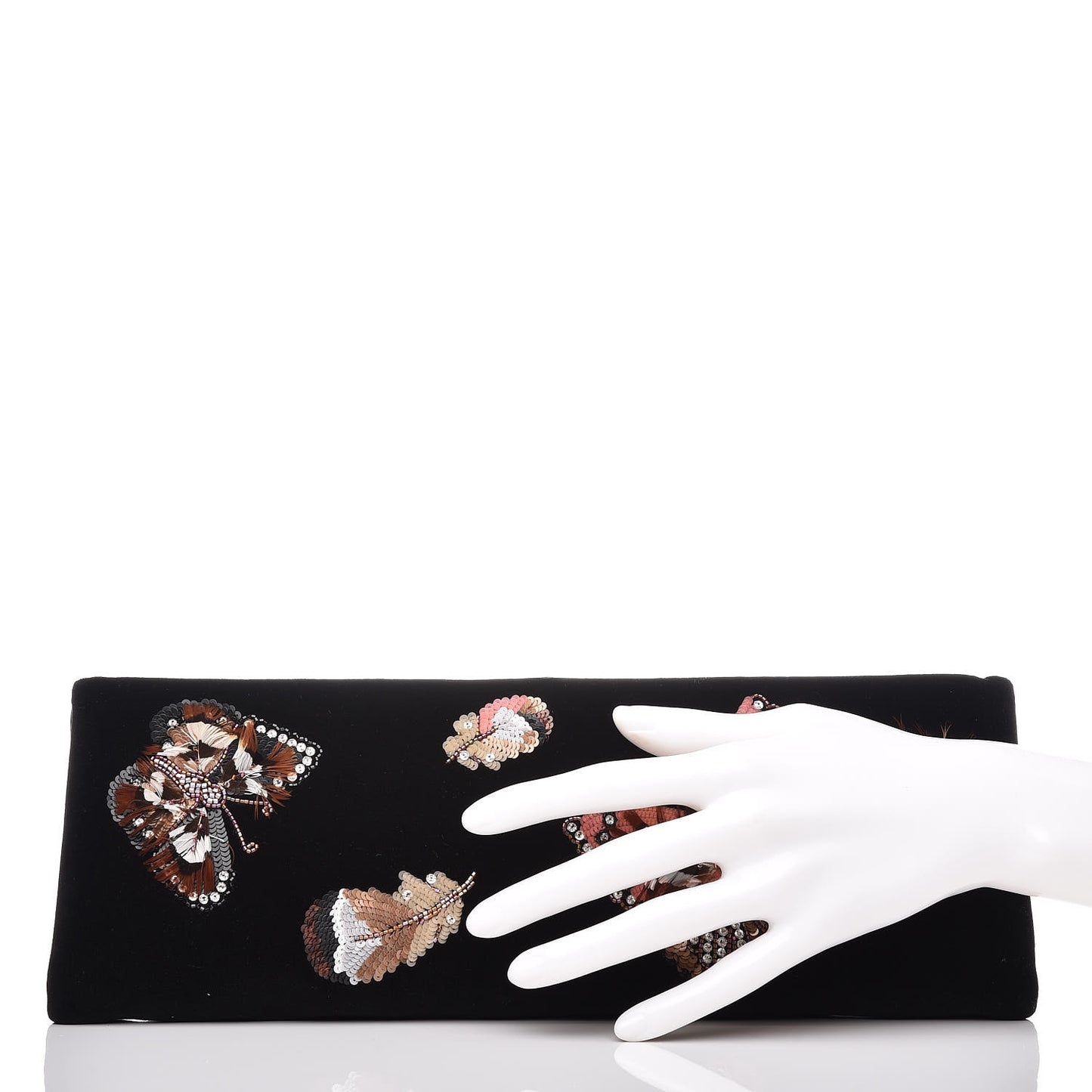 Velvet Embellished Minaudiere Butterfly Clutch Black