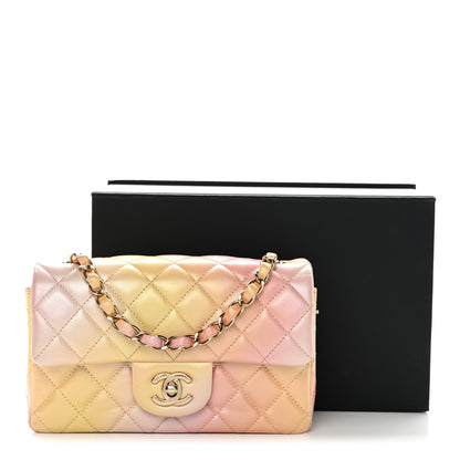 Chanel Lambskin Quilted Tie Dye Ombre Mini Rectangular Flap Yellow Multicolor 13 of 13