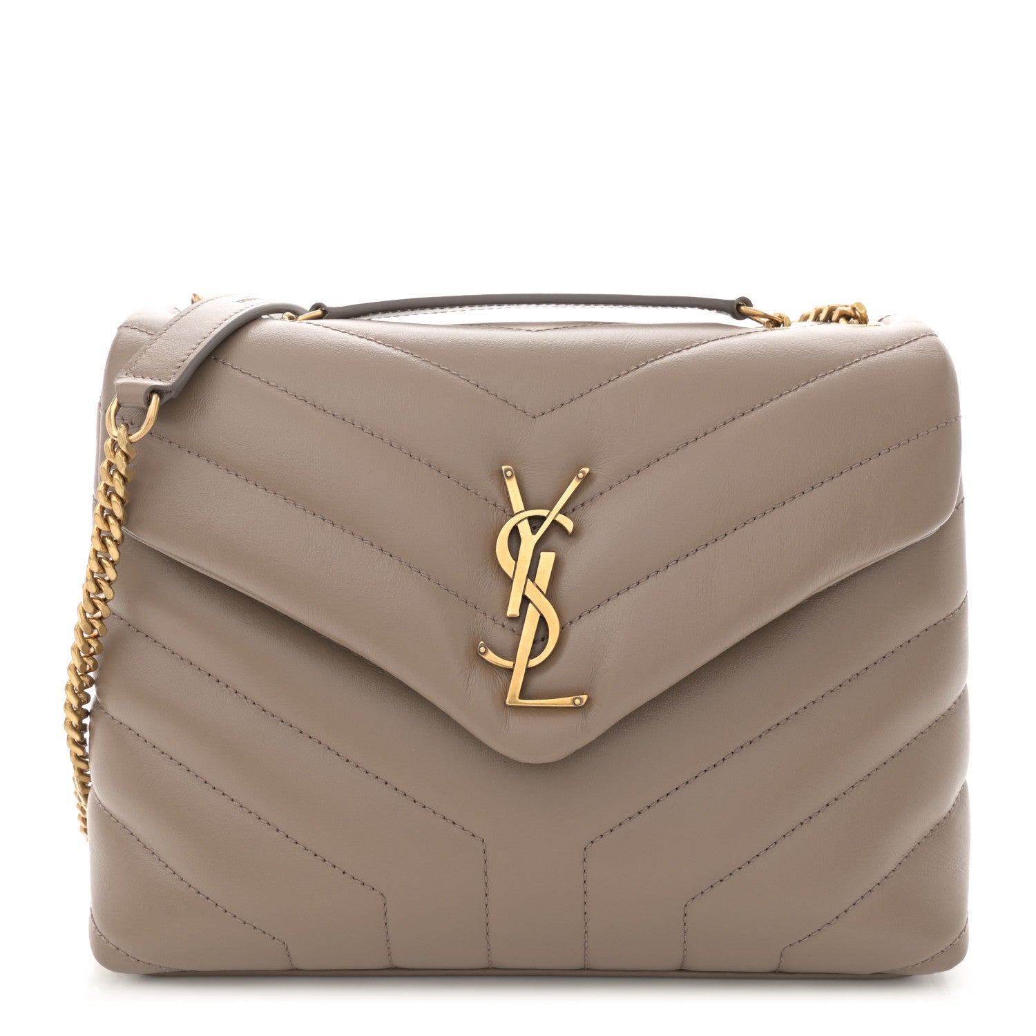 Saint Laurent Calfskin Y Quilted Monogram Small Loulou Chain Satchel Taupe 1 of 12