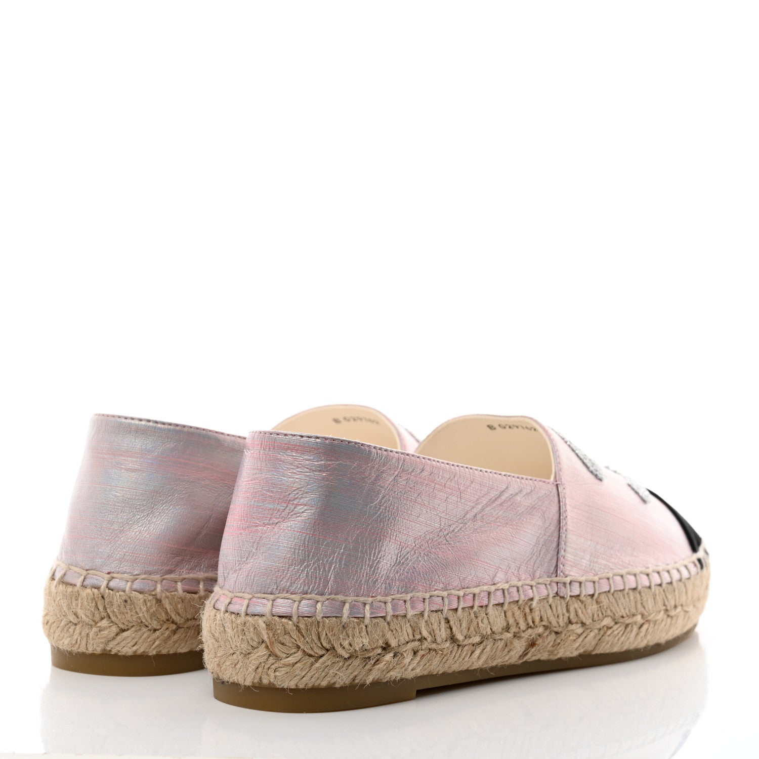 Chanel Laminated Lambskin Grosgrain Embroidered CC Espadrilles 39 Pink Silver Black 4 of 9