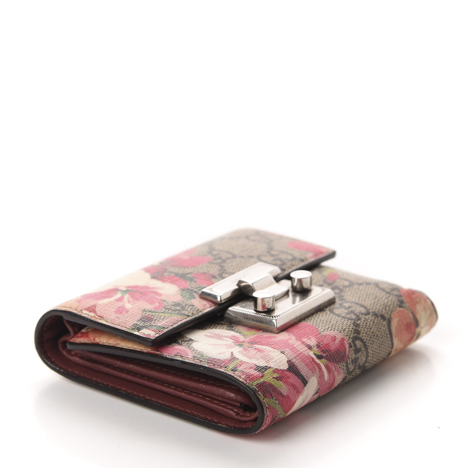 Gucci GG Supreme Monogram Blooms Padlock Wallet Beige Multicolor Dry Rose 4 of 7