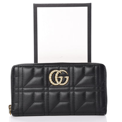 Gucci Calfskin Matelasse Pearly GG Marmont Zip Around Wallet Black 10 of 10