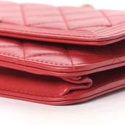 Chanel Lambskin Quilted Boy Wallet On Chain WOC Red 10 of 13