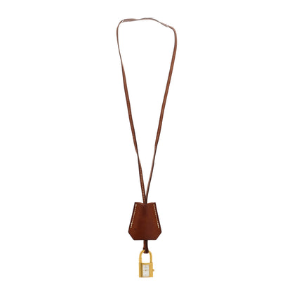 Hermes Stainless Steel Barenia Kelly Clochette Necklace Watch Fauve 2 of 7