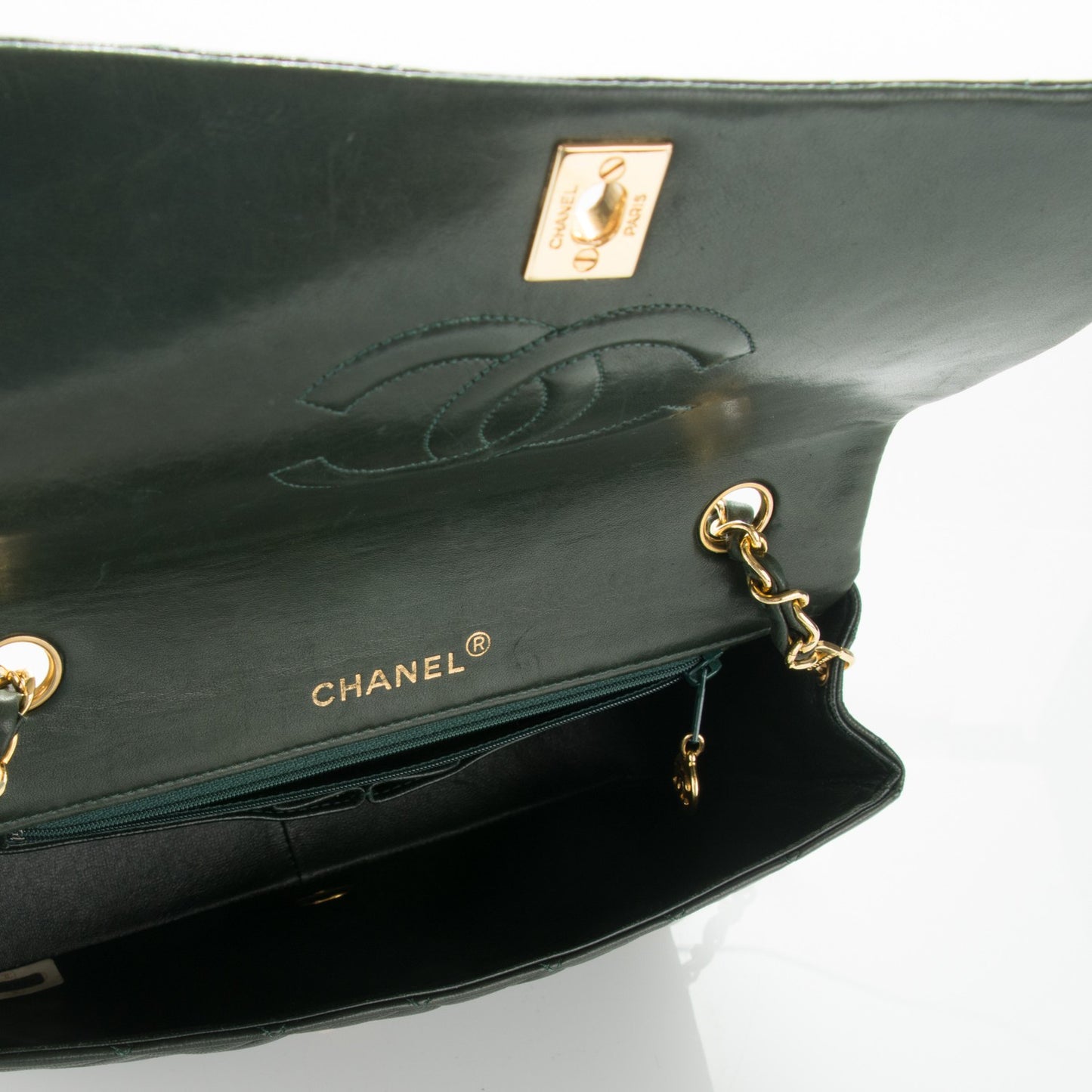 Lambskin Quilted Small Single Flap Dark Green
