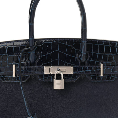 Hermes Togo Shiny Niloticus Crocodile Birkin Touch 30 Bleu Nuit 8 of 10