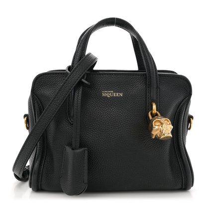 Alexander McQueen Pebbled Calfskin Mini Skull Padlock Zip Around Tote Black 1 of 13