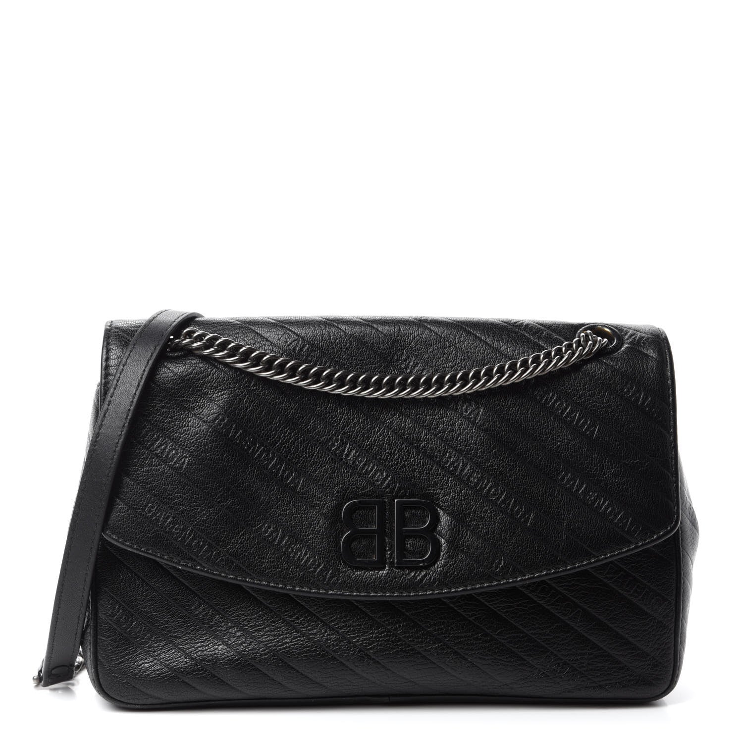Balenciaga Shiny Goatksin Logo Embossed Monochrome M BB Round Shoulder Bag Black 1 of 11