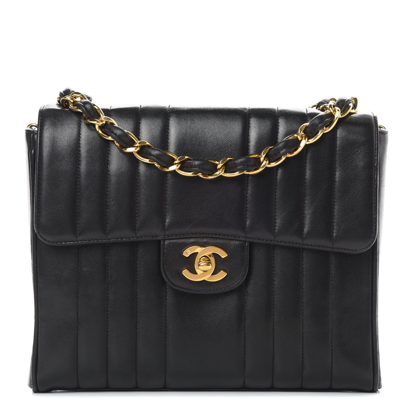 Lambskin Vertical Quilt Jumbo Single Flap Black