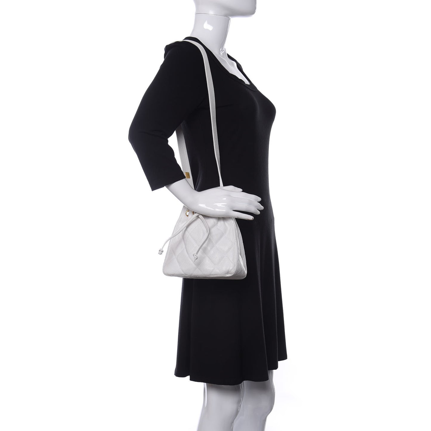 Caviar Quilted Drawstring Shoulder Bag White