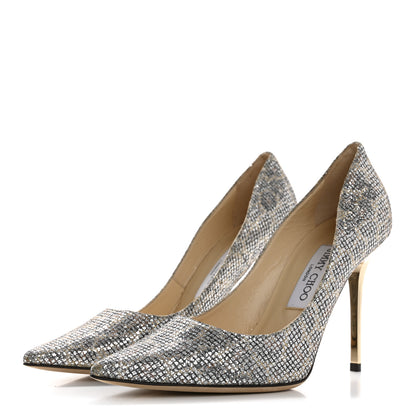 Jimmy Choo Coarse Glitter Fabric Aurora Leopard Print Abel Pumps 37 Champagne 4 of 8