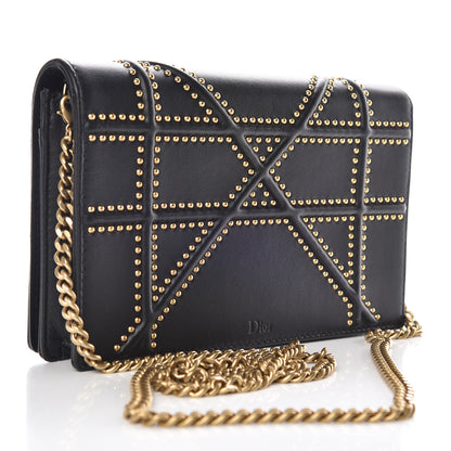 Christian Dior Calfskin Studded Diorama Wallet on Chain Pouch Black 3 of 10