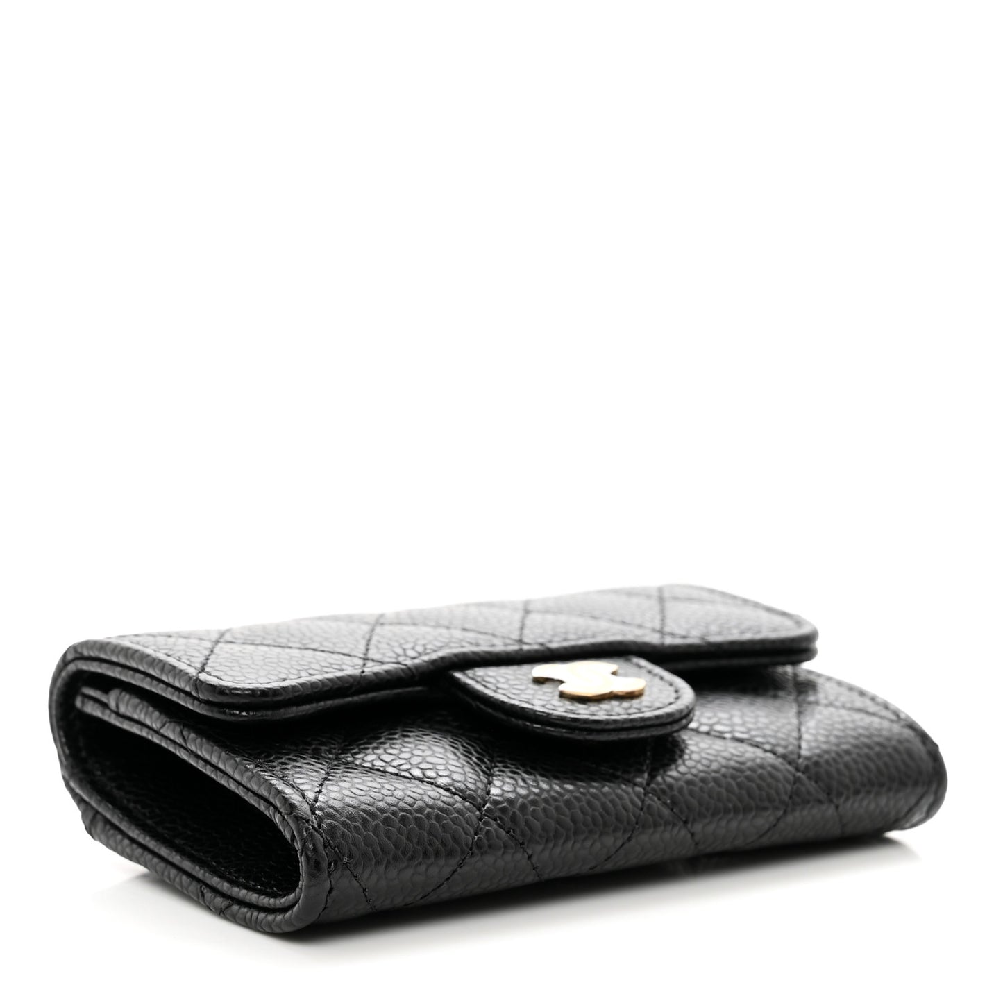 Caviar Quilted Flap Card Holder Wallet Black