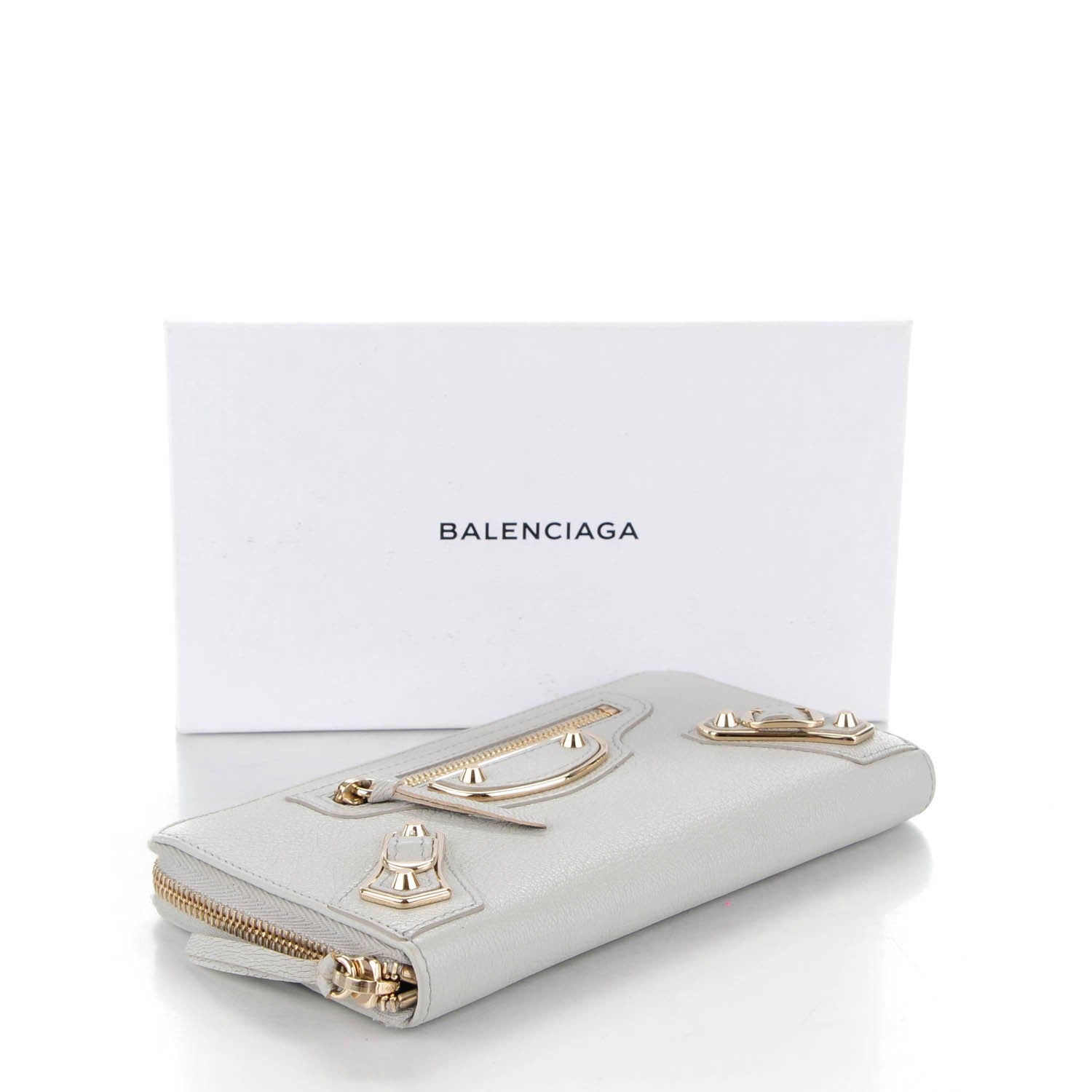 Balenciaga Chevre Metallic Edge Zip Around Wallet Gris Perle 4 of 7