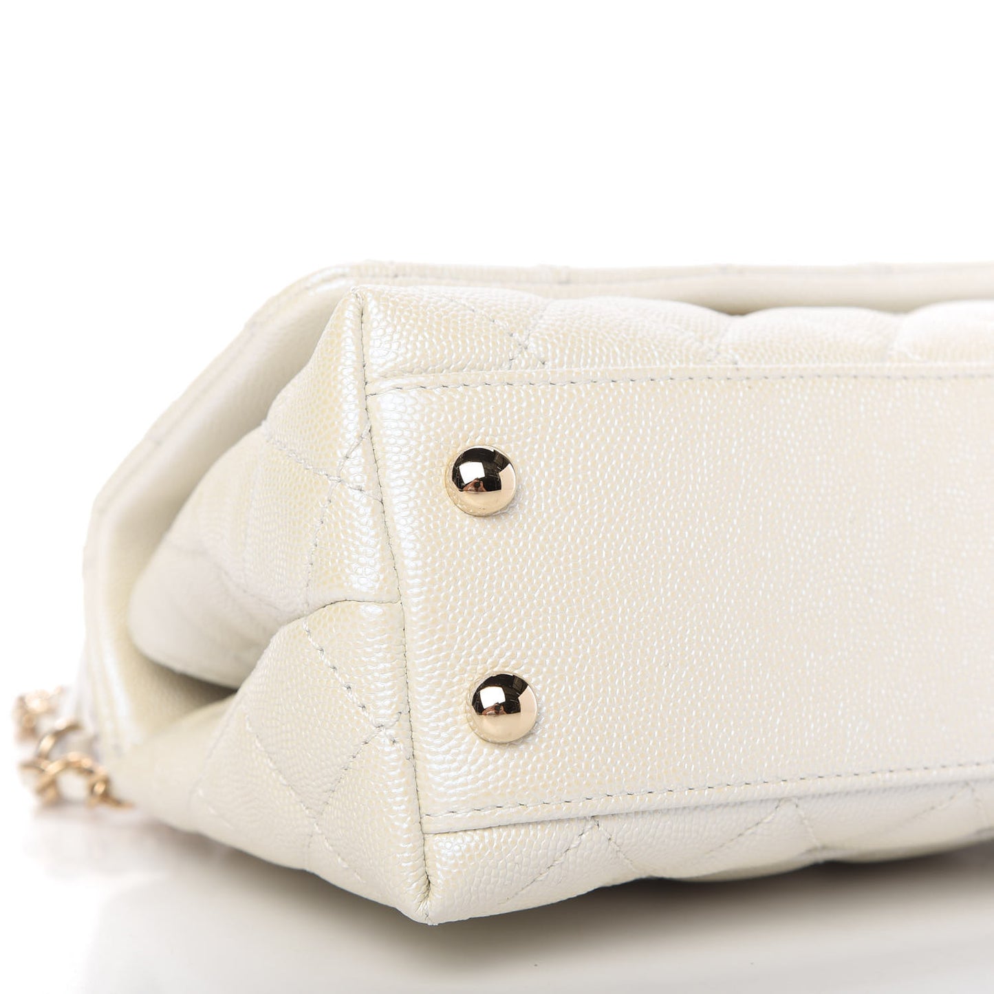 Iridescent Caviar Quilted Extra Mini Coco Handle Flap White
