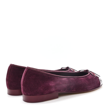 Chanel Suede Patent Cap Toe CC Ballerina Flats 38 Burgundy 5 of 9
