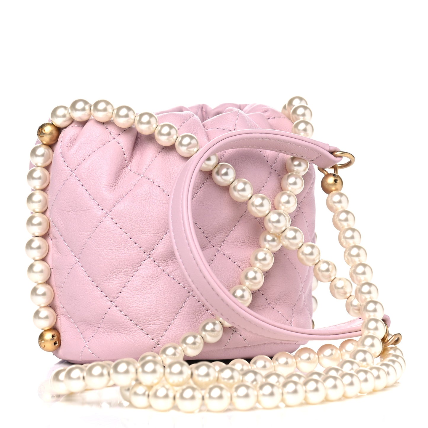 Calfskin Quilted Pearl Mini About Pearls Drawstring Bucket Light Pink