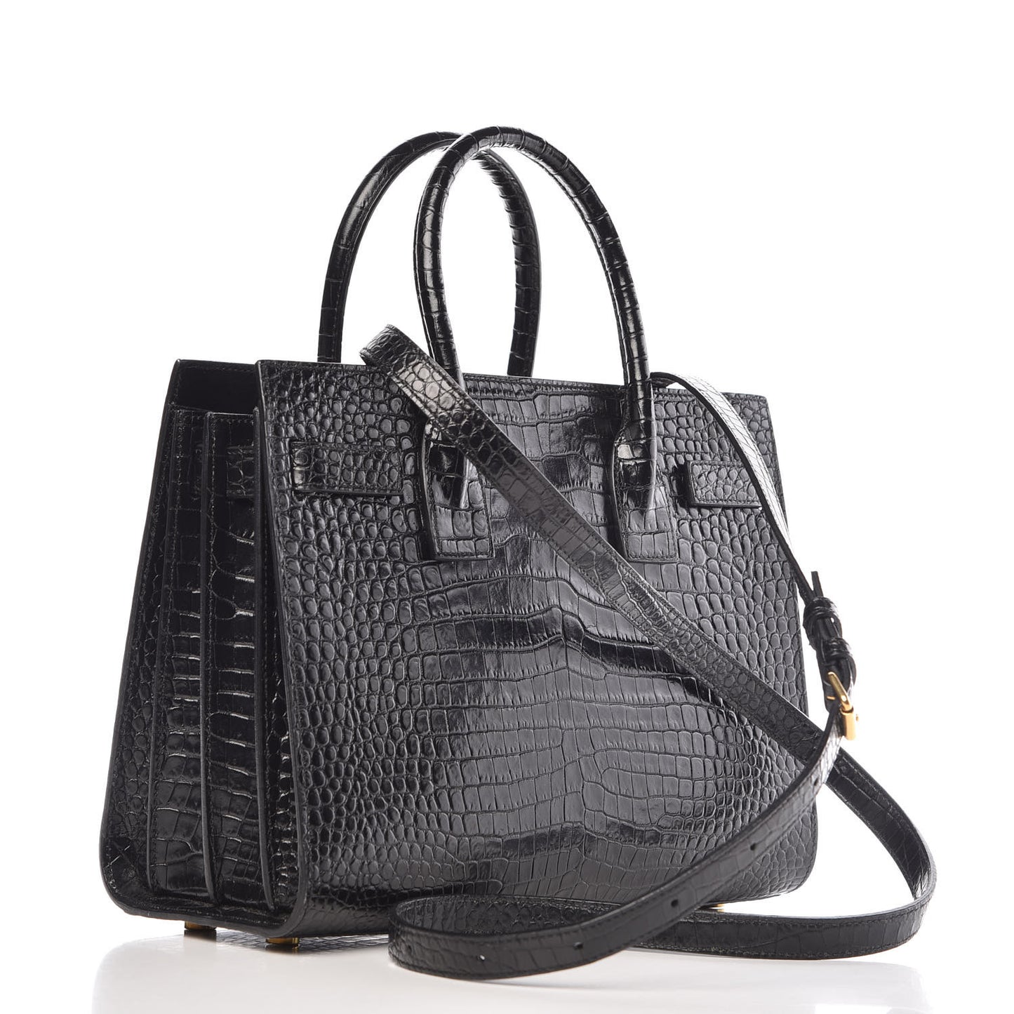 Calfskin Crocodile Embossed Baby Sac De Jour Black