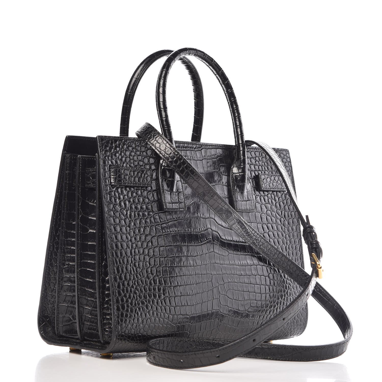 Saint Laurent Calfskin Crocodile Embossed Baby Sac De Jour Black 4 of 11