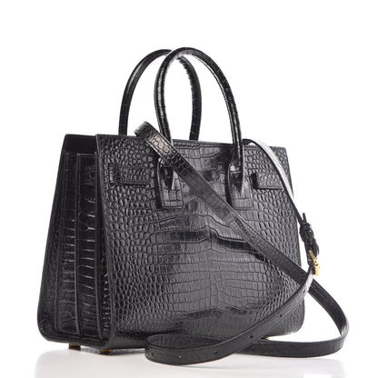 Saint Laurent Calfskin Crocodile Embossed Baby Sac De Jour Black 4 of 11