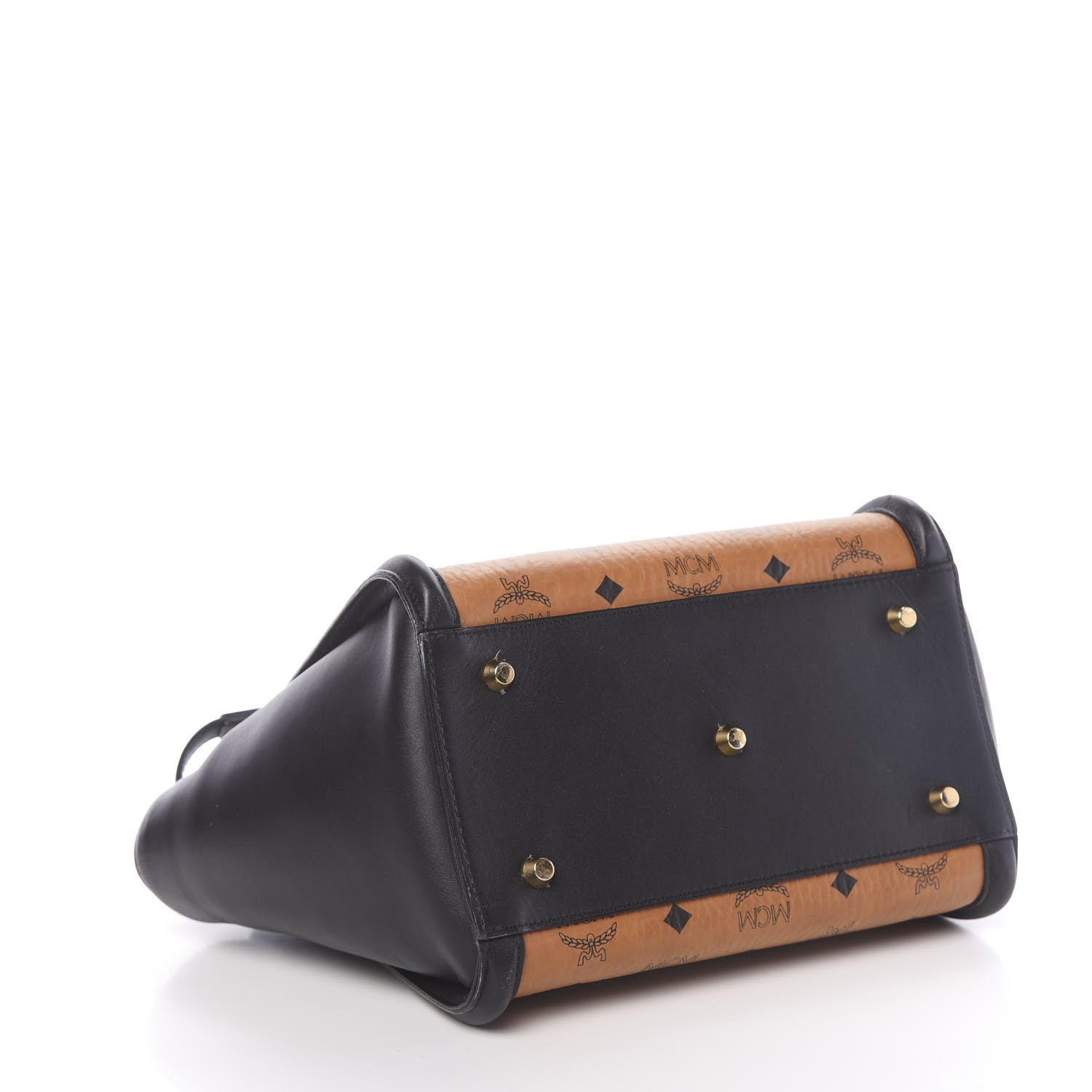 MCM Visetos Small Kathy Double Zip Tote Cognac Black 4 of 13