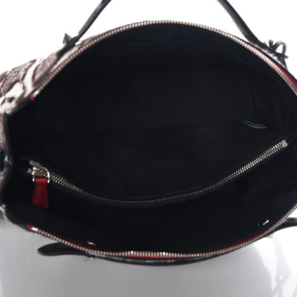 Fendi Calf Hair Vitello Dolce Leopard Print Large By The Way Boston Bag White Black Blue Cilegia 7 of 7