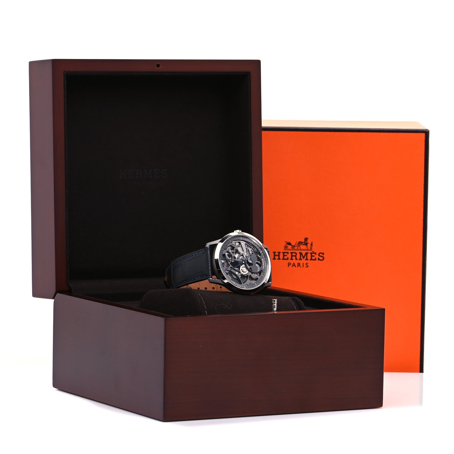 Hermes Platinum Titanium Alligator 39.5mm Slim d'Hermes Squelette Lune Automatic Watch Graphite 5 of 5