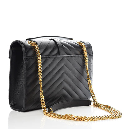Saint Laurent Grain De Poudre Matelasse Chevron Medium Monogram Satchel Black 3 of 8