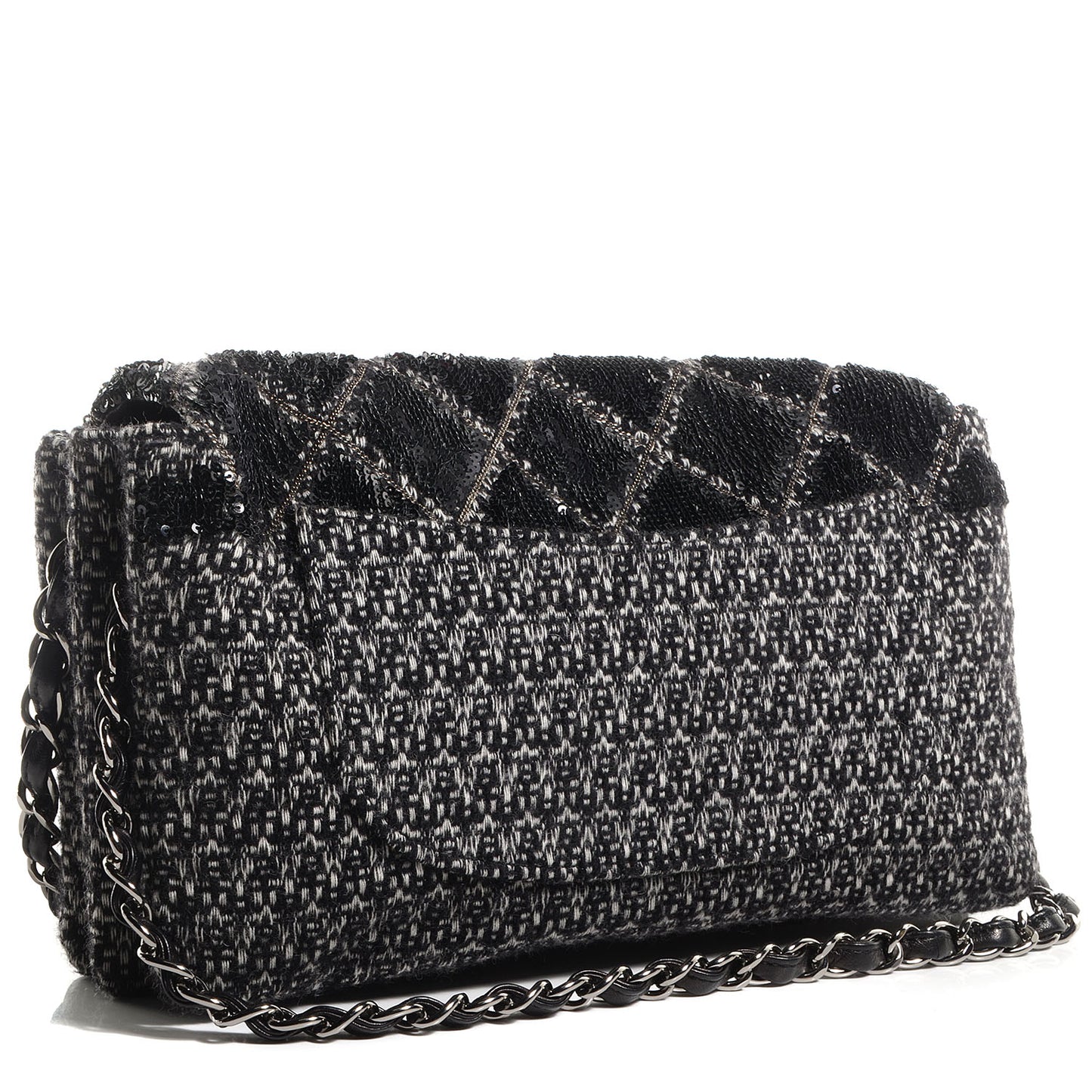 Sequin Tweed Icons Large Accordion 3 Flap Black